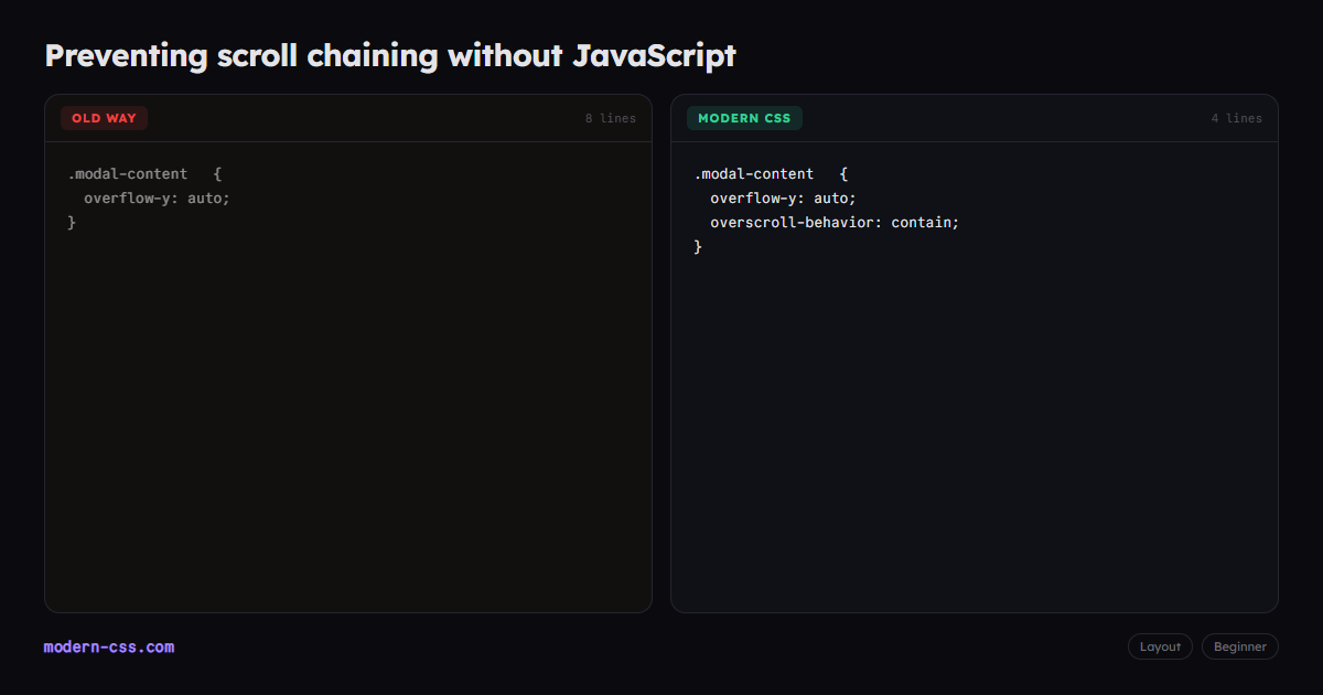 CSS overscroll-behavior: contain (No JavaScript)